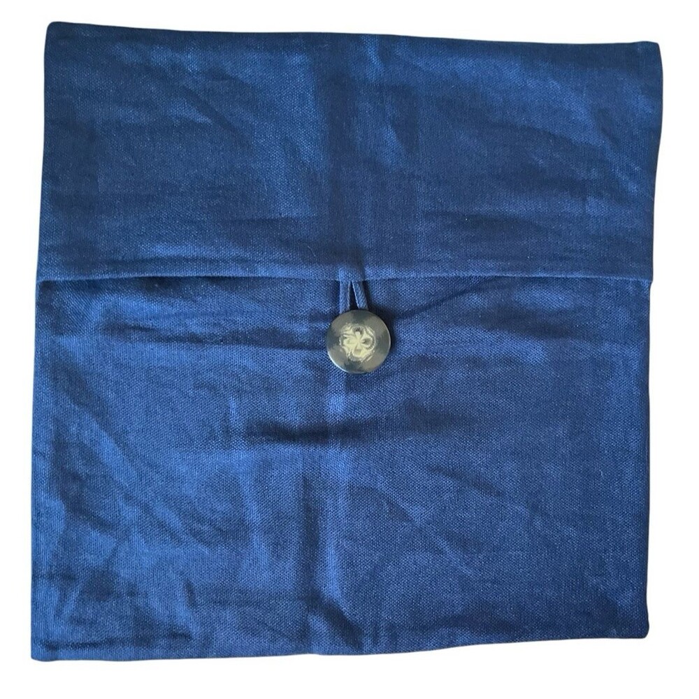 Pottery Barn Big Button Textured Linen Pillow Cover Blue Minimalist 18 x 18"